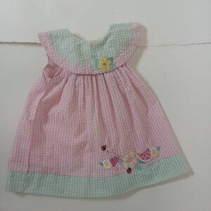 Vintage Sears Baby Pink Checkered Gingham Toddler Dress Sz 2T 24 Months Flower